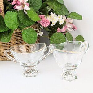 Vintage Fostoria Gold-Rimmed Sugar Bowl and Creamer 60s MCM Service Coffee Tea